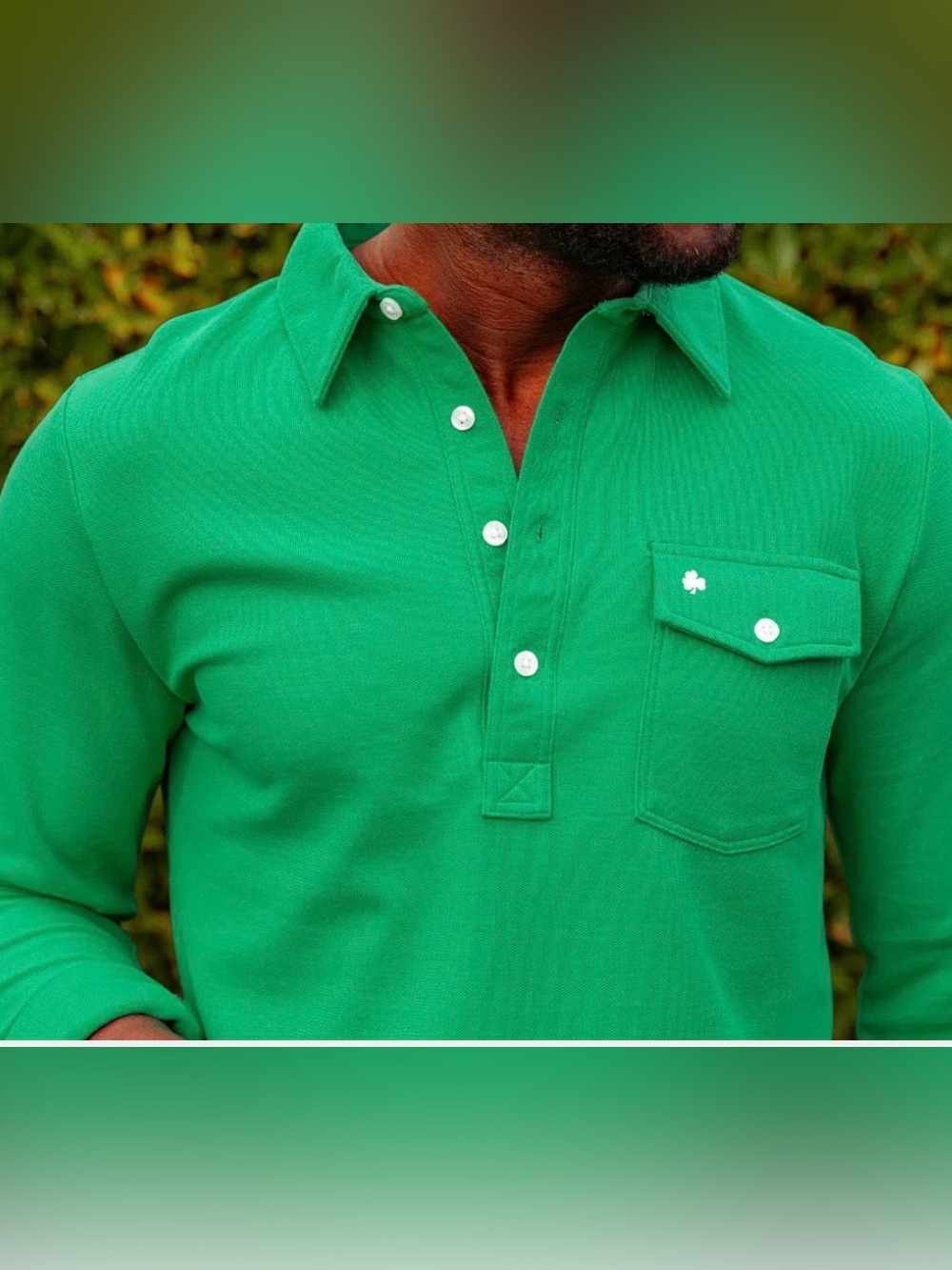 Criquet Players Polo Shirt Green Long Sleeve Shamrock Pocket Cotton  Size XL